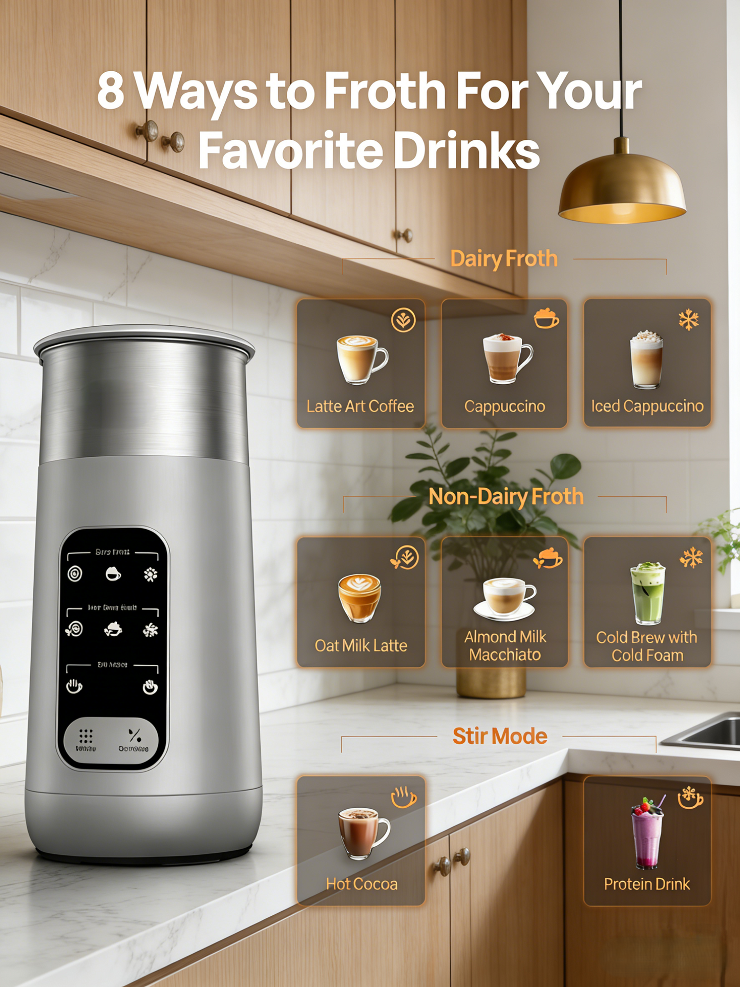 8-in-1 Electric Milk Frother (Dairy & Non-Dairy Compatible)