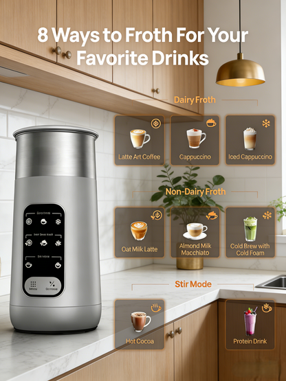 8-in-1 Electric Milk Frother (Dairy & Non-Dairy Compatible)