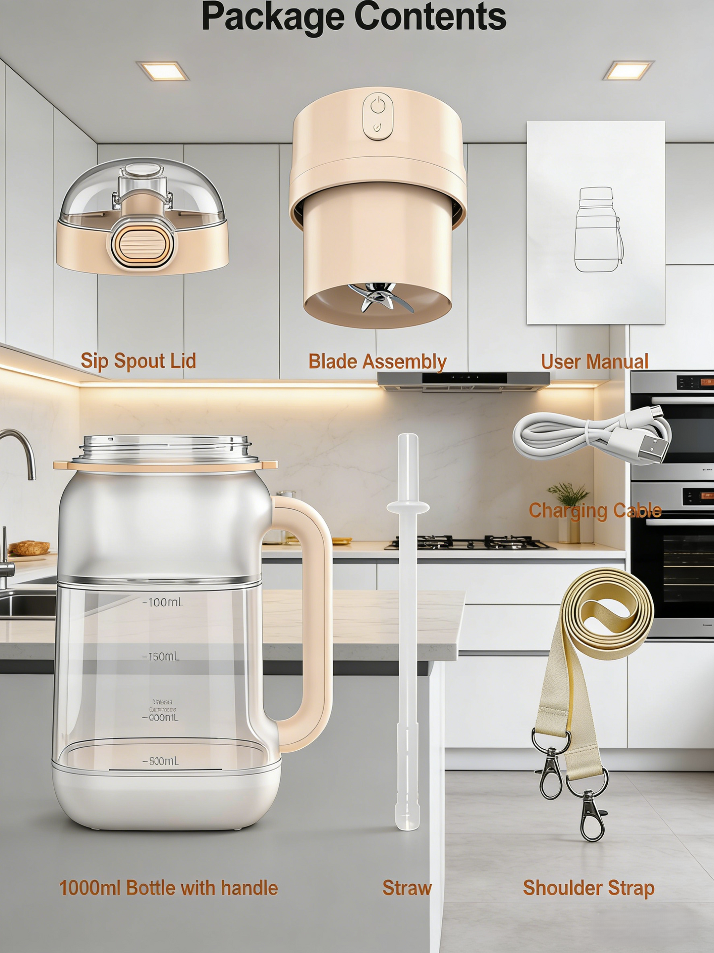 1000mL Portable Large-Capacity Electric Blender Bottle