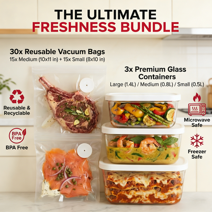 NESTIA ™ Wireless Sealer Bundle – Includes 6 Heavy-Duty Vacuum Pouches + 30 Extra Pouches (Complete Set)